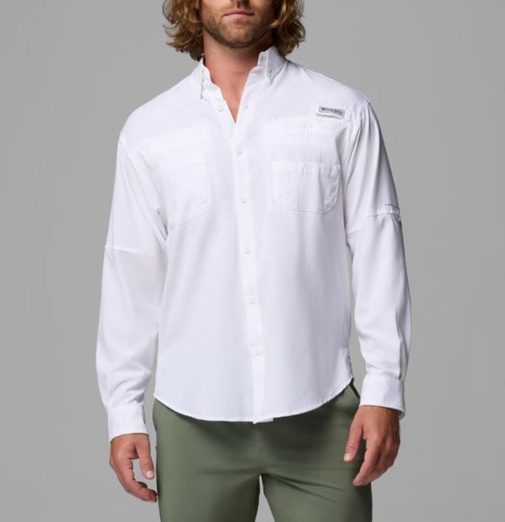COLUMBIA PFG Tamiami II Shirt Long Sleeve Button Down Omni-Shade White Mens S